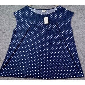 Suzanne Betro SIMPLE 2X Navy White Polka Dot Sleeveless Top Stretch NWT